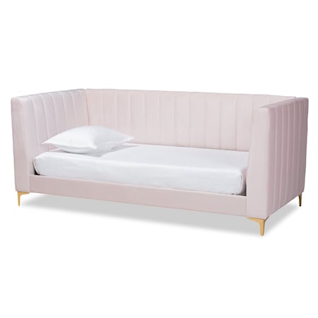 Baxton Studio Oksana Modern Contemporary Glam and Luxe Light Pink Velvet Fabric and Gold Finished Twin Size Daybed 174-10984-Zoro
